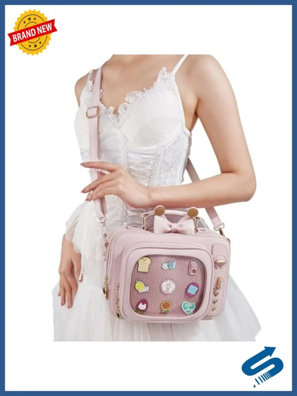 Novelty TV Style Ita Bag Backpack with 2 Inserts Faux Leather Pin Display